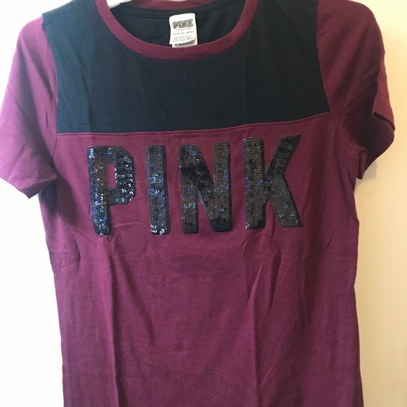 Pink Victoria’s Secrets Women’s Tee/Top Size XS Red Wine /Black Color - Picture 1 of 13